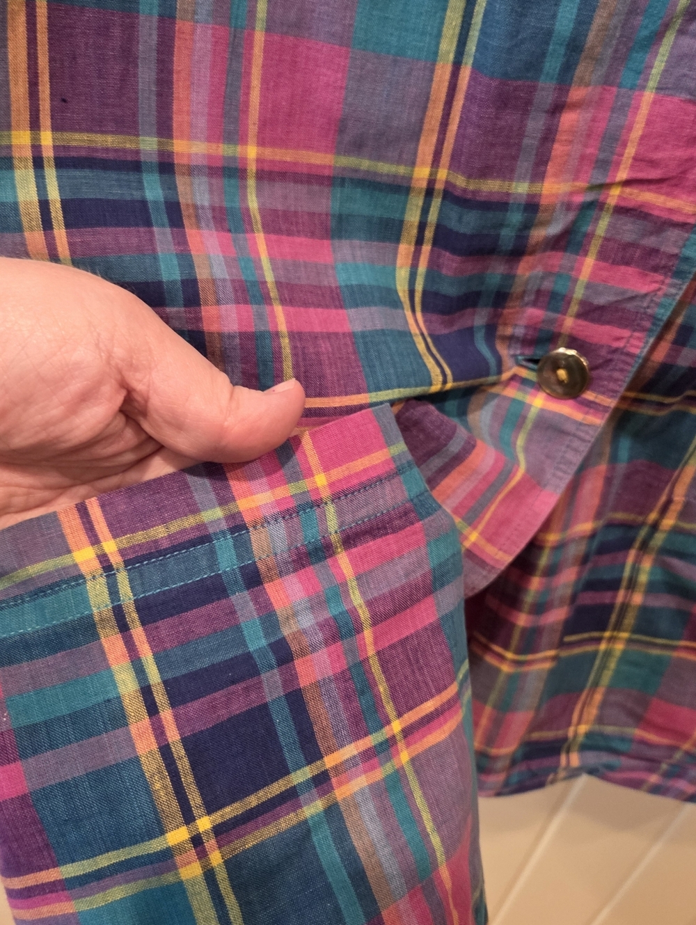 VTG Cathy Daniels Plaid Blazer Large Cotton 80s 90s Multi Color Madras Jacket - Picture 2 of 14